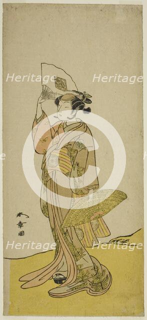 The Actor Nakamura Matsue I as Kasaya Sankatsu (?) in the Play Hana no Gosho..., c. 1772. Creator: Shunsho.