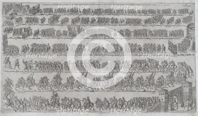 The entry of Marcantonio Colonna and the Christian army in Rome after victory at the battl..., 1571. Creator: Unknown.