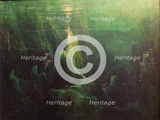 Das Rheingold, 1st scene, at the bottom of the Rhine. Bayreuth, 1896, 1896.