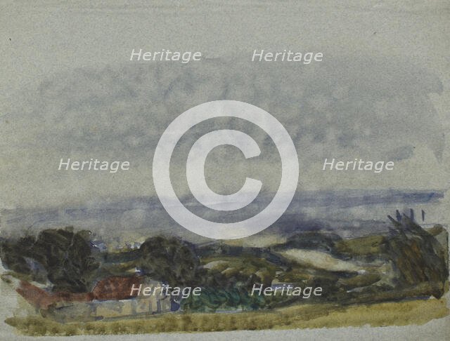 Landscape study; valley with farm, c1875-1944 Creator: George Clausen.
