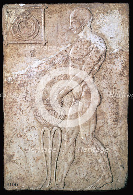 Votive relief of an athlete making a lustration, 2nd century. Artist: Unknown