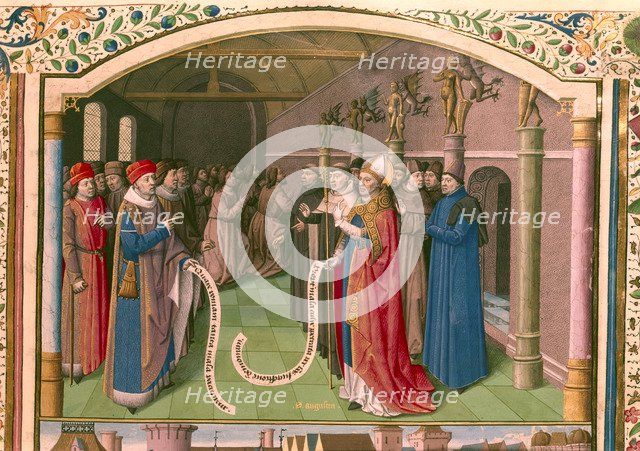 'St Augustin, Bishop of Hippo in discussion'. Artist: Unknown