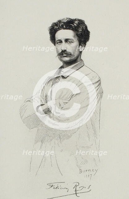 Portrait of Félicien Rops, 1887. Creators: Félicien Rops, Eugène Burney.