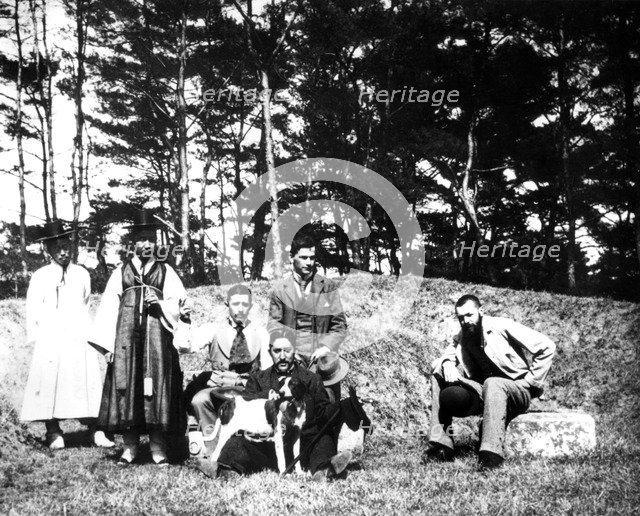 Western visitors with locals, Nam San, Korea, 1900. Artist: Unknown