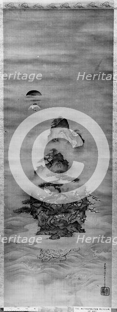 Isle of Immortals with Flanking Chinese Landscapes (Eight Views of Xiao and Xiang), 19th century. Creator: Kano Tansui.