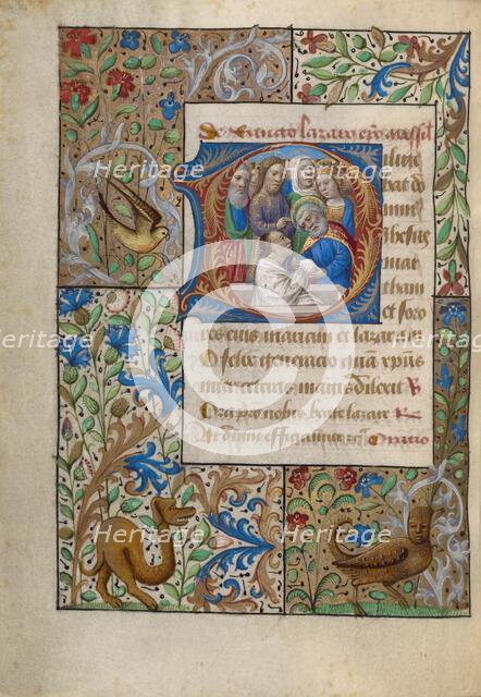 Initial D: The Raising of Lazarus; Book of Hours, about 1480-1490. Creator: Georges Trubert.