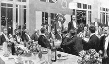 Lord Grey replying to the toast of the evening at the Dominion Day Banquet at the White City, 1909. Creator: Amedee Forestier.