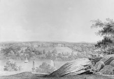 View of the David Hosack Estate at Hyde Park, New York, from Western Bank..., ca. 1832. Creator: Thomas Kelah Wharton.