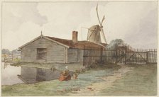 Mill with wooden buildings near Amsterdam, 1859. Creator: Hendrik Abraham Klinkhamer.