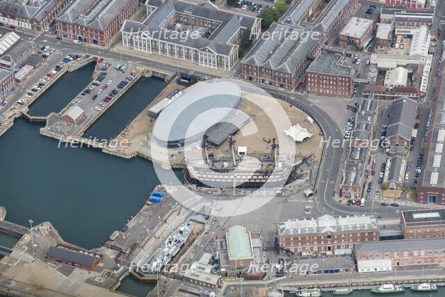 The dockyard, HMS Victory and the Mary Rose Museum, Portsmouth, City of Portsmouth, 2018. Creator: Damian Grady.