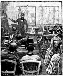 Lecture on physiology and hygiene at the YMCA, 1887. Artist: Unknown