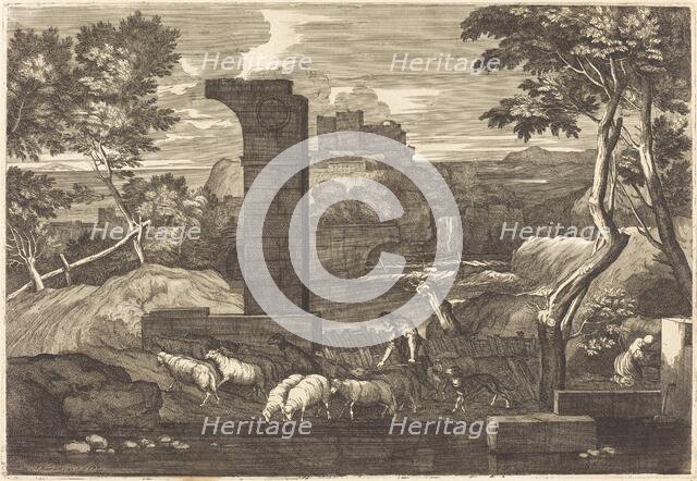 Landscape with Peasant and his Herd. Creator: Sébastien Bourdon.