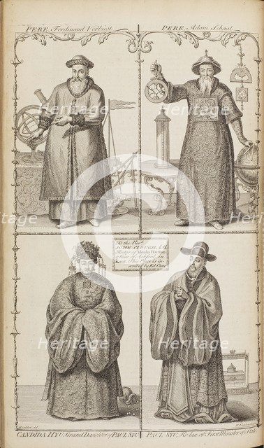 Portraits of Ferdinand Verbiest, Adam Schall, Candida Xu and Xu Guangqi (From A description of the e Artist: Du Halde, Jean-Baptiste (1674-1743)