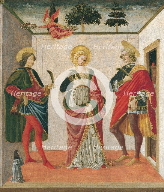 Saint Cecilia between Saint Valerian and Saint Tiburtius with a Donor. Artist: Botticini, Francesco (1446-1497)