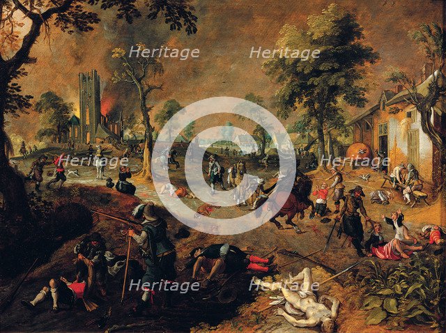 Sacking of a village in Flanders by Spanish troops during the war in the Netherlands.