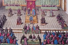 The General States of Orleans in 1561, Charles IX on the throne with the Queen Mother, engraving.