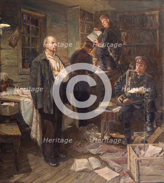 The Search at the Lenin's apartment in Shushenskoye, 1958. Artist: Volkov, Vasili Romanovich (1909-?)