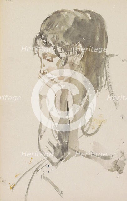 Seated woman with one hand under her chin, 1875-1934. Creator: Isaac Lazerus Israels.