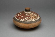 Low Jar with Small Spout Depicting a Repeated Abstract Star or Face Motif, 180 B.C./A.D. 500. Creator: Unknown.