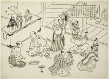 The Dressing Room of a Puppet Theater, the table of contents from the series "Famous..., c. 1705/06. Creator: Okumura Masanobu.