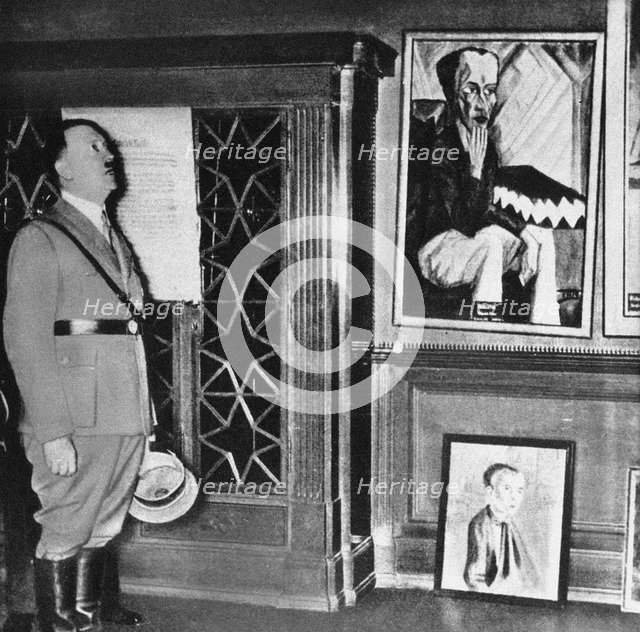 Adolf Hitler visits the Dresden exhibition Degenerate Art in 1935, 1935.