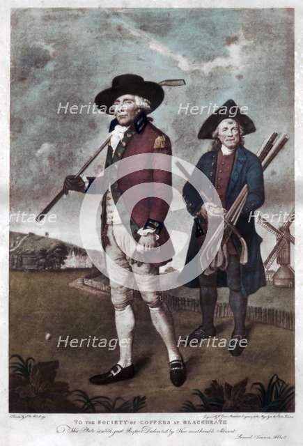 A golfer and his caddie, c1770-c1810.Artist: Valentine Green