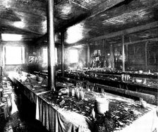 The Destruction of Spurgeon's Tabernacle: remains of the supper preparations, lecture-hall, 1898. Creator: Thiele & Co.