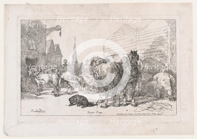 Brewers Drays, from A New Book of Horses and Carriages, 1784., 1784. Creator: Thomas Rowlandson.