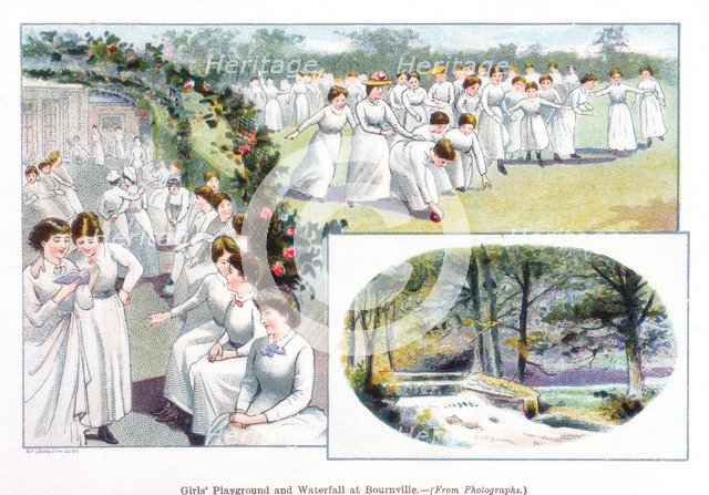 'Girls' Playground and Waterfall at Bournville', 1892. Artist: Unknown.