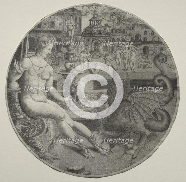 Naked Woman and a Dragon, 1523. Creator: Allaert Claesz (Netherlandish, fl. 1508-1534).