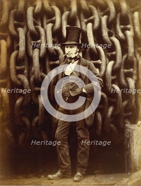 Isambard Kingdom Brunel Standing Before the Launching Chains of the Great Eastern...printed 1863-64. Creator: Robert Howlett.