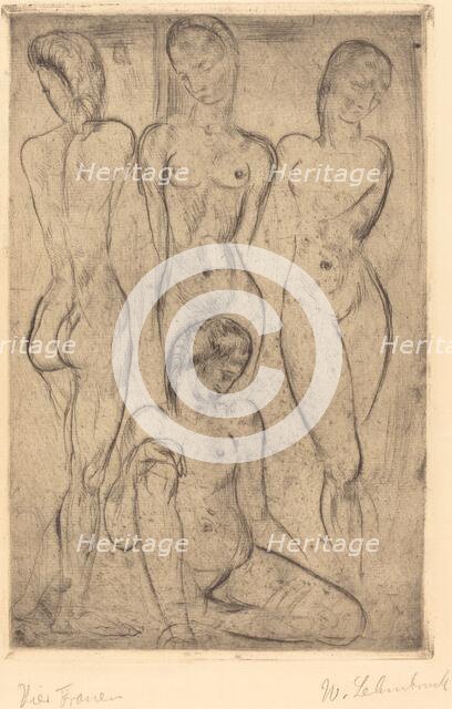 Four Women; Three Standing, One Sitting (VierFrauen; drei stehend, eine sitzend), 1913. Creator: Wilhelm Lehmbruck.