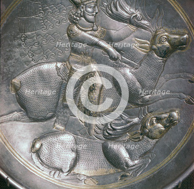 A Sassanid silver dish showing King Shapur II, 4th century. Artist: Unknown
