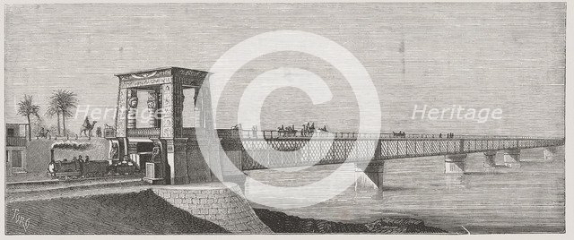 Iron Bridge over the River Nile in Mansura, engraving from 1878.