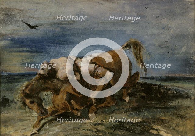 Mazeppa on the Dying Horse, 1824. Creator: Eugene Delacroix.