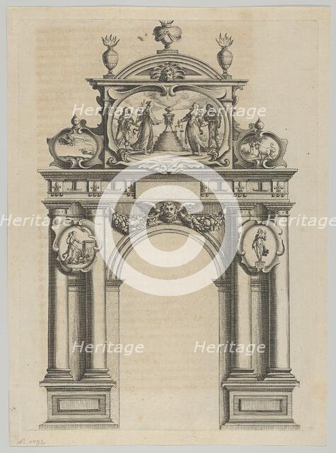 Triumphal arch, from 'Éloges et discours sur la triomphante réception du Roy en sa ville d..., 1629. Creator: Melchior Tavernier.
