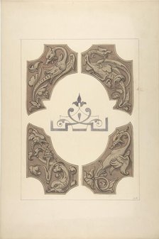 Grotesque designs featuring griffin, birds, and dolphins, 1830-97. Creators: Jules-Edmond-Charles Lachaise, Eugène-Pierre Gourdet.