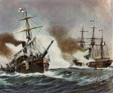 Battle between the "Meteor" and the "Bouvet" off Havana, 9 November 1870, (1936). Creator: Unknown.