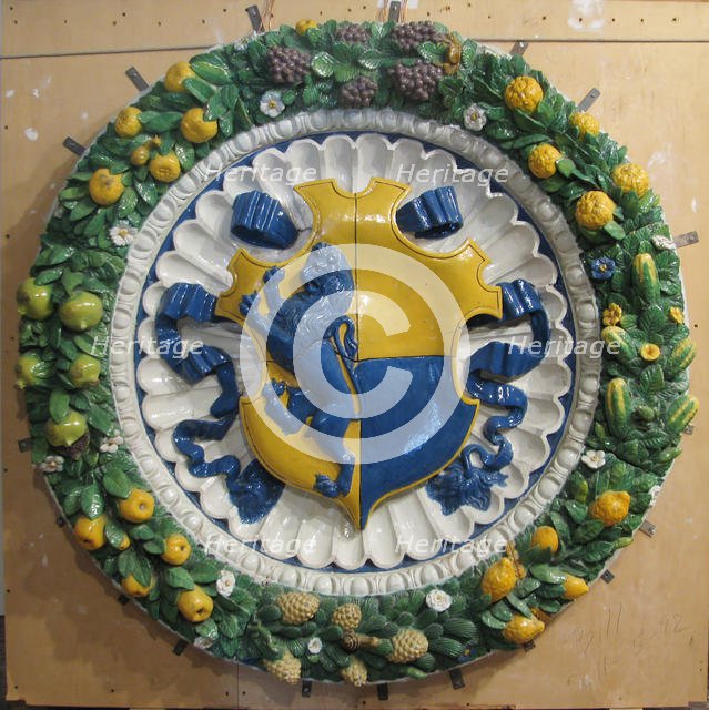 Arms of Gianfigliazzi Impaling Adimari, ca. 1525. Creator: School of the della Robbia.