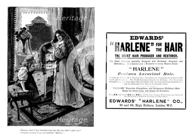 Advertisement for Edwards' "Harlene" for the hair, 1898. Creator: Unknown.