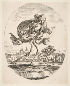 Death Carrying an Infant, from 'The five deaths' (Les cinq Morts), ca. 1648. Creator: Stefano della Bella.