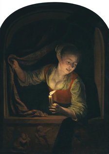Young Woman with a Lighted Candle at a Window, 1658. Creator: Gerrit Dou.