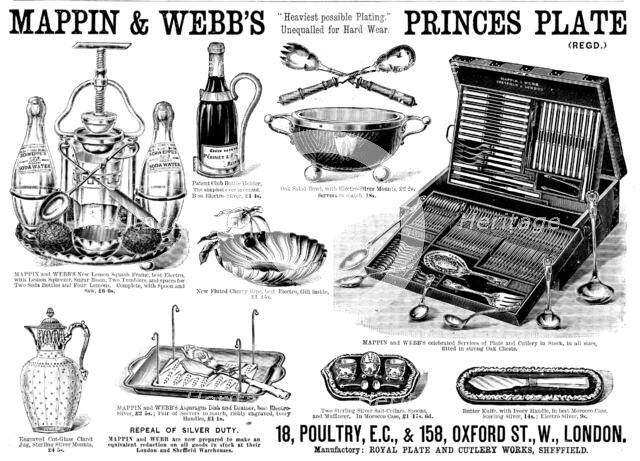 Advertisement for Mappin & Webb’s Princes Plate, 1890. Creator: Unknown.