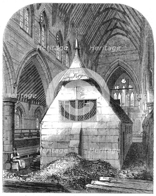 Temporary church within St. Michael and All Angels, Shoreditch, 1865. Creator: Unknown.