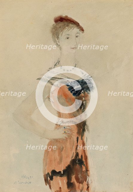 Lady with a Red Beret, 1935. Artist: Sokolov, Mikhail Xenofontovich (1885-1947)