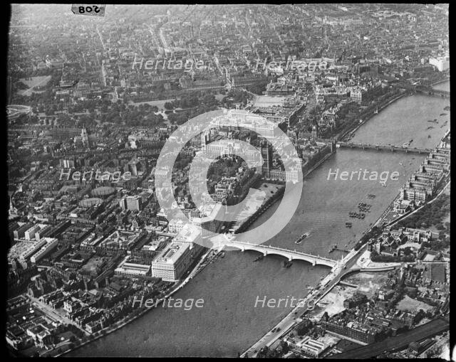 Lambeth Bridge, Millbank and the Houses of Parliament, Westminster, London, c1930s. Creator: Arthur William Hobart.