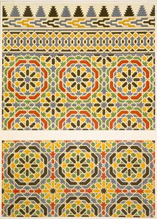 Geometric ceramic (Faience) decoration from the Mosque of Cheykhoun, pub. 1877. Creator: Emile Prisse d'Avennes (1807-79).