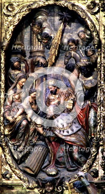 Adoration of the Magi, detail of the altarpiece in the church of Santa Maria of Arenys de Mar.