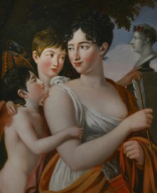 Josefa Tudó with her sons Manuel and Luis Godoy, in a garden, c1812.  Creator: Jose de Madrazo.