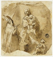 Madonna and Child with Infant John the Baptist and Ecclesiastic Saint, n.d. Creators: Giuseppe Bernardino Bison, Unknown.